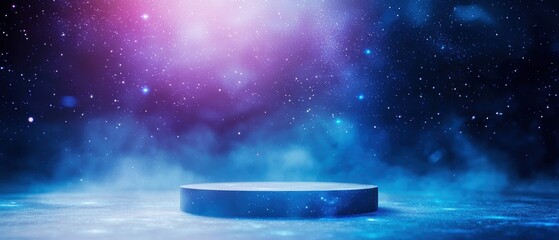 Blank product podium, with a cosmic space backdrop, galaxy theme background
