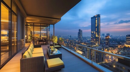 Obraz premium Evening City View from Luxury Penthouse Balcony