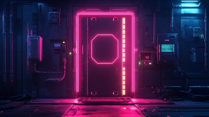 Abstract background, neon safety door security logo