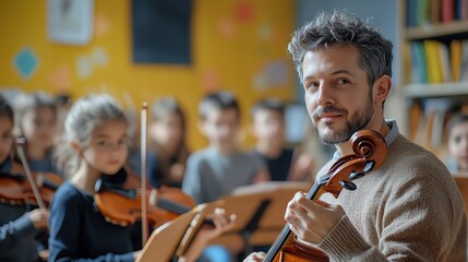 A teacher conducting a music class