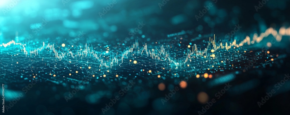 Poster digital wireframe graph with fluctuating data points background