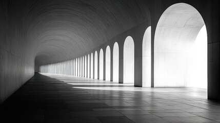 High-contrast black and white photo of architectural lines and patterns, highlighting symmetry and structural elegance