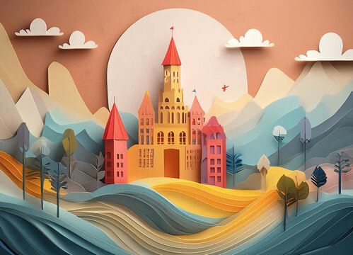 paper tole effect three-dimensional fairytale castle craft work