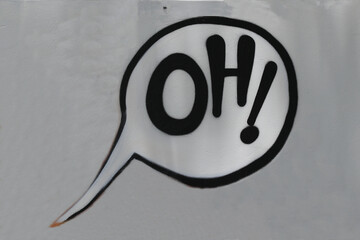 Cartoon wall art with speech bubbles that say Oh!