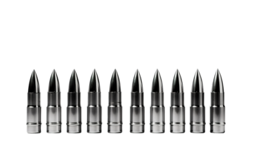 Symphony of Ammunition: A Chorus Line of Bullets on White or PNG Transparent Background.