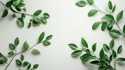 Italian ruscus twigs in floral corner setup on white backdrop