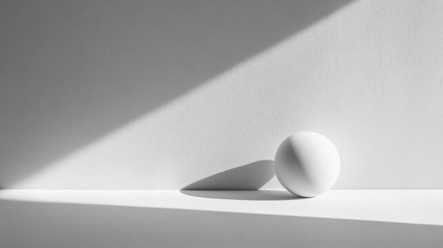 Minimalist still life of geometric shapes and shadows against a stark white background, showcasing simplicity and balance