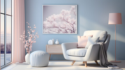 Pastel color nursery decor soft pink and blue accents, interior art and design space illustration