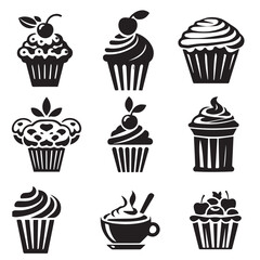 Set of doodle cartoon muffin, Cute cupcakes hand drawn sketch.