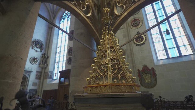 Ulm, Germany. Ulmer Munster gothic architectural style town church interior view. Ulm Minster Lutheran church located in Ulm tallest church in world interior. Ulm Cathedral. 