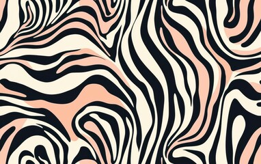Abstract Black and White Zebra Pattern with Peach Accents