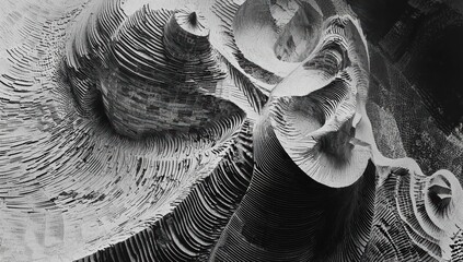 Abstract 3D Geometric Patterns in Monochrome Grey and Black Tones