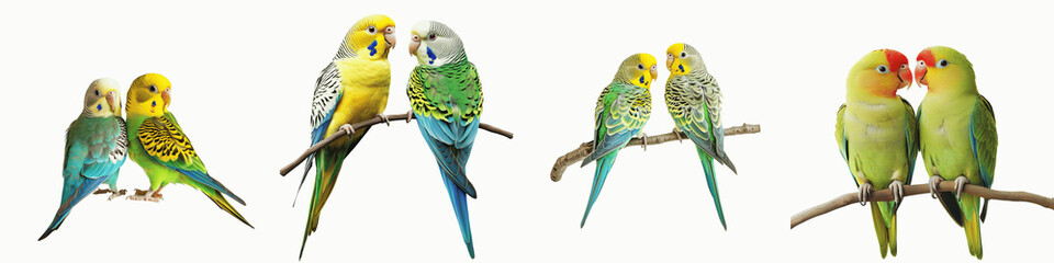set of A pair of parakeets perched together, Vibrant Red Parrot, Colorful Red Parrot, Red Parrot, Brightly Colored Red Parrot, Red Parrot Showcasing, on a transparent backgrounds