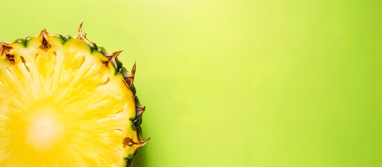 close up of slice of pineapple on the lime green background