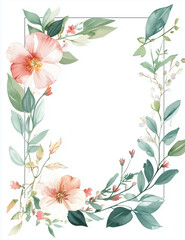 Obraz premium rectangular watercolor floral frame, thin sides, with white background 