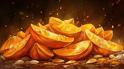 Autumn Harvest: Sliced Pumpkins with Seeds Illustration