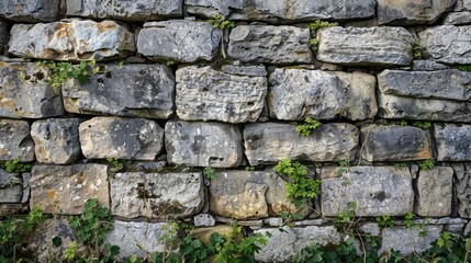 Fototapeta premium Front perspective of an unevenly cut stone wall
