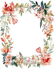 Fototapeta premium rectangular watercolor floral frame, thin sides, with white background 