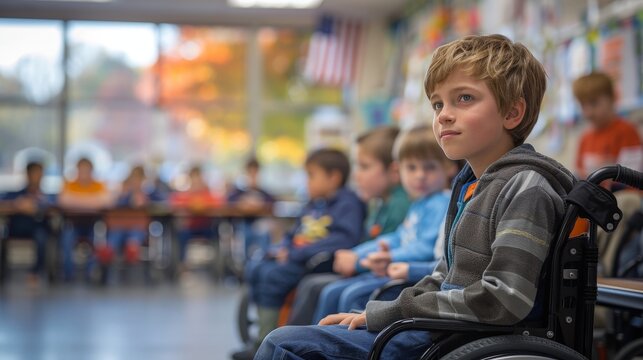 Inclusive classroom with students of all abilities learning together