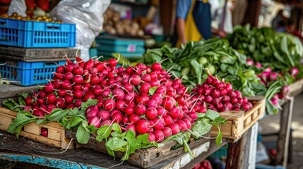 Fresh red radishes sold at a Turkish farmers market