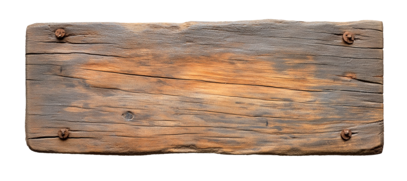 old weathered wood sign plate board isolated on white transparent background alpha cut out