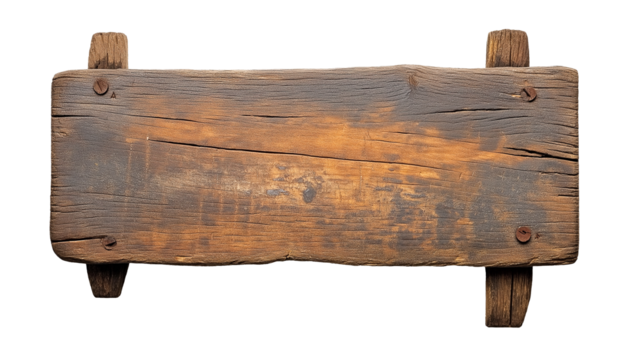 old weathered wood sign plate board isolated on white transparent background alpha cut out - Powered by Adobe
