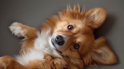 Playful Corgi Rolling on Its Back in a Cozy Indoor Space at Midday