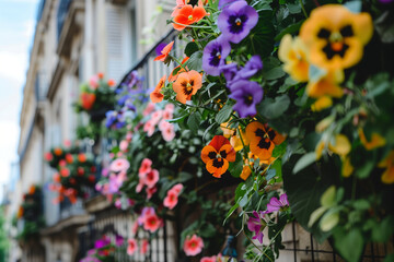 beautiful flowers outside a shop in a tipical parisian street, europe
