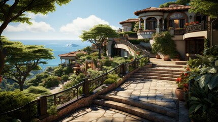 Elegant tropical mansions with ocean views.