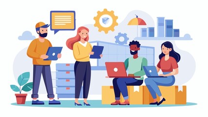 Logistics planners orchestrate the perfect flow. This scene showcases a logistics planner collaborating with team members, emphasizing the importance of teamwork in optimizing logistics operations.