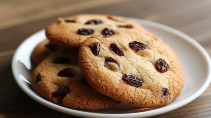 Closeup of Raisin Cookies on White Plate - Food Photography