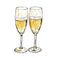 Hand drawn illustration of two glasses of champagne.