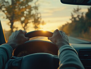 A person navigating a rural road in a vehicle