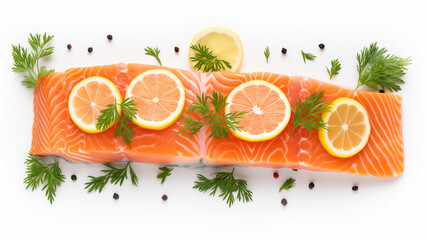 Fresh salmon fillet with parsley and lemon slices	