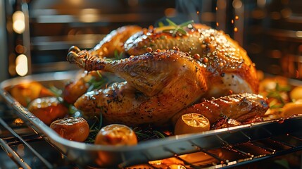 Naklejka premium Roasted Turkey with Lemon and Rosemary - Realistic Food Image