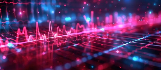 Naklejka premium Abstract Digital Data Visualization with Neon Lights and Graphs in Red and Blue Tones