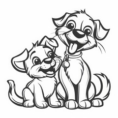 Fototapeta premium black and white dog and cat coloring page for young children , printable dog and cat coloring , free dog and cat coloring sheet , black line dog and cat coloring