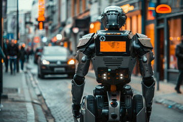 Generative AI creative picture Robot cyborg in activities of daily life routine living together with people