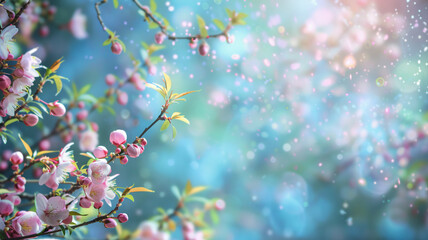 Spring floral holiday blurred background greeting card	With space for text