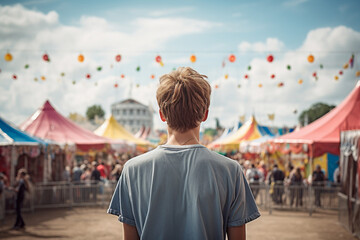 Obraz premium Rear view image of people spending time at a fair generative AI