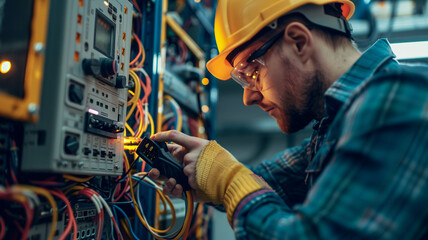 Male electrician at work place