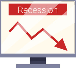 Computer screen displaying a recession graph, symbolizing economic decline and financial crisis