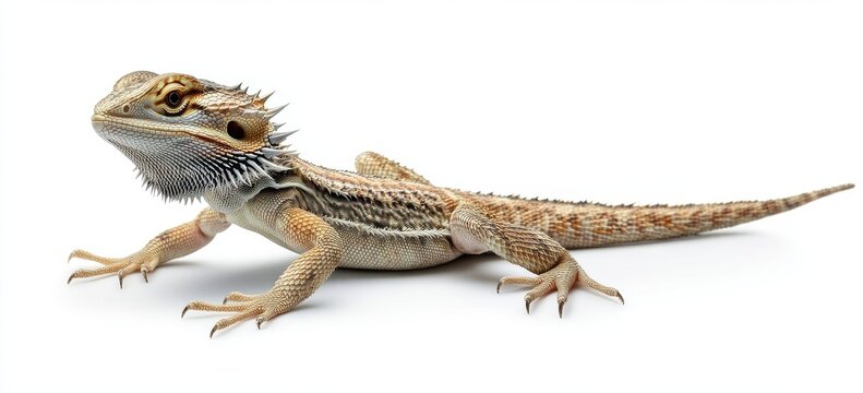 An isolated PNG image of a bearded dragon lizzard isolated against a white background created using generative stock