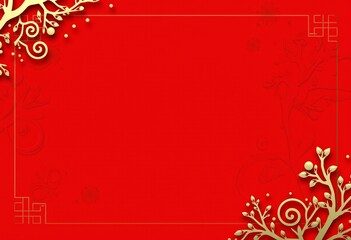 Red and Gold Chinese New Year Background with Dragon and Flowers: Stunning Visual for Lunar New Year Celebrations