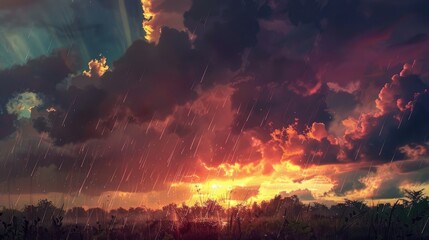 Rain cloud and sun beam after storm