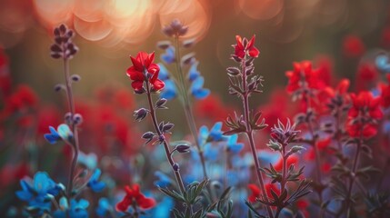 Red and blue wildflowers