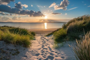 Golden Sunset Over Sandy Beach