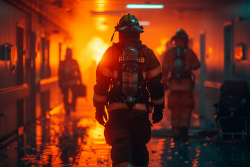 AI generated picture photo of professional firefighter rescue service fight with fire