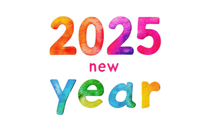 Colorful 2025 New Year text design with vibrant gradient colors. Perfect for celebrating and welcoming the New Year in style.