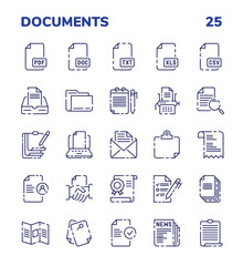 Documents Icon Set - Print, PDC, DOC, TXT, XLS, CSV and more symbols